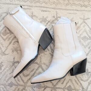 Franco Sarto Anina Chalk White Point Toe Leather Ankle Boots, size 9M